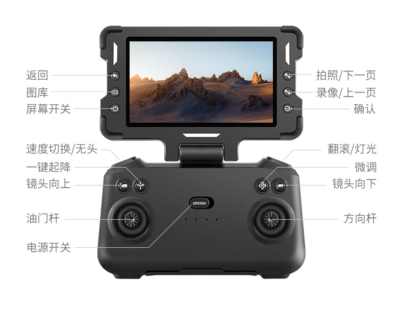 M6S Drone – Foldable Design with 4.3-inch Screen and Remote Control Antenna, Optical Flow Positioning, and LED-lit Propeller Guard
