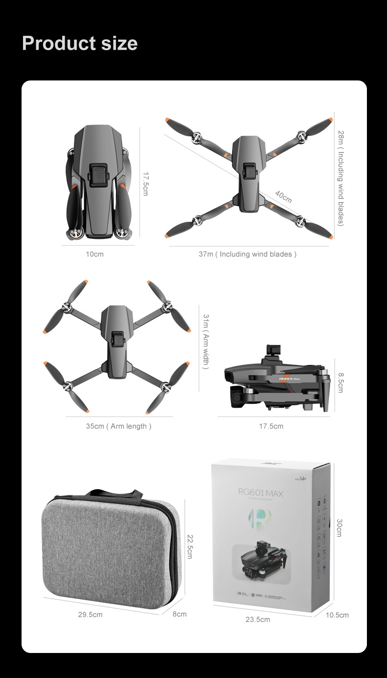RG601MAX Quadcopter Drone 5G Video Transmission GPS Dual Camera with WiFi Professional Aerial Camera Laser Obstacle Avoidance System Brushless Motors 3 Batteries
