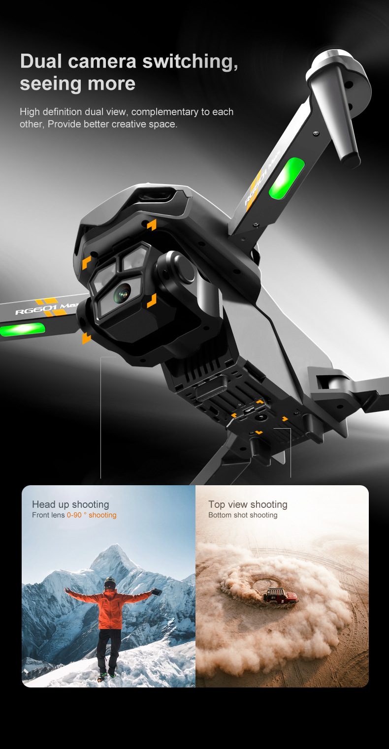RG601MAX Quadcopter Drone 5G Video Transmission GPS Dual Camera with WiFi Professional Aerial Camera Laser Obstacle Avoidance System Brushless Motors 3 Batteries