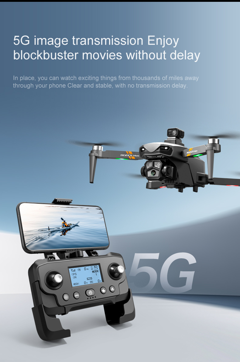 RG601MAX Quadcopter Drone 5G Video Transmission GPS Dual Camera with WiFi Professional Aerial Camera Laser Obstacle Avoidance System Brushless Motors 3 Batteries