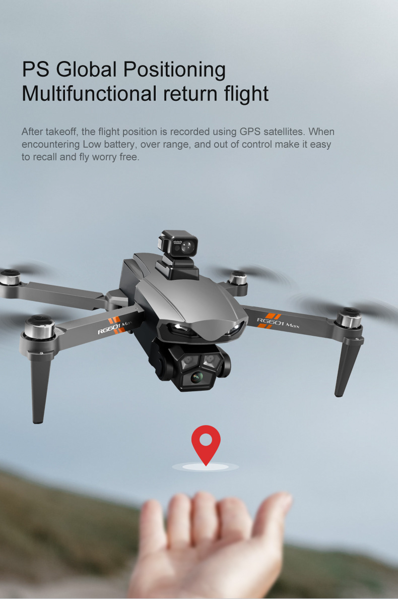 RG601MAX Quadcopter Drone 5G Video Transmission GPS Dual Camera with WiFi Professional Aerial Camera Laser Obstacle Avoidance System Brushless Motors 3 Batteries