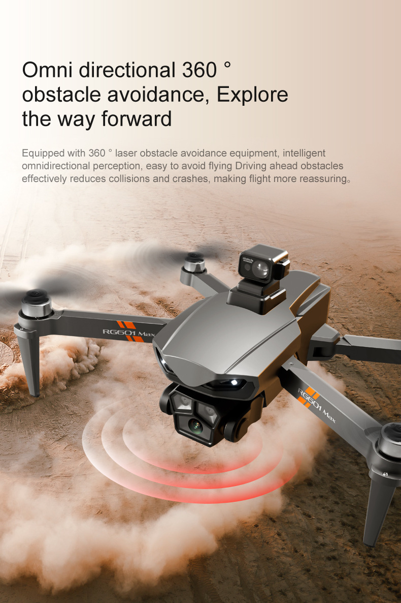 RG601MAX Quadcopter Drone 5G Video Transmission GPS Dual Camera with WiFi Professional Aerial Camera Laser Obstacle Avoidance System Brushless Motors 3 Batteries