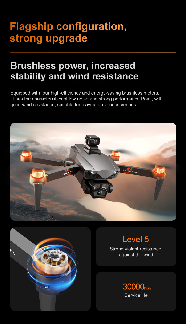 RG601MAX Quadcopter Drone 5G Video Transmission GPS Dual Camera with WiFi Professional Aerial Camera Laser Obstacle Avoidance System Brushless Motors 3 Batteries