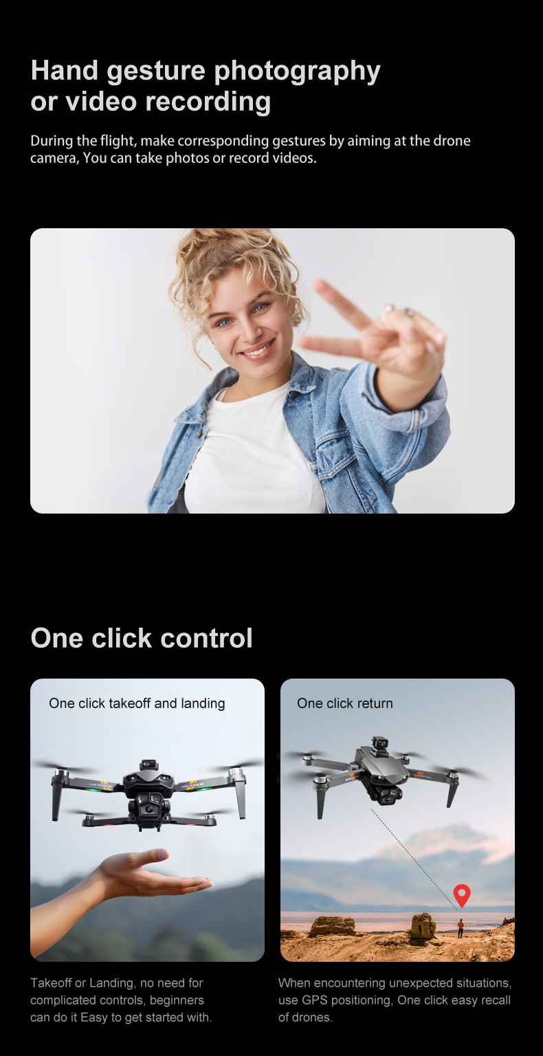 RG601MAX Quadcopter Drone 5G Video Transmission GPS Dual Camera with WiFi Professional Aerial Camera Laser Obstacle Avoidance System Brushless Motors 3 Batteries
