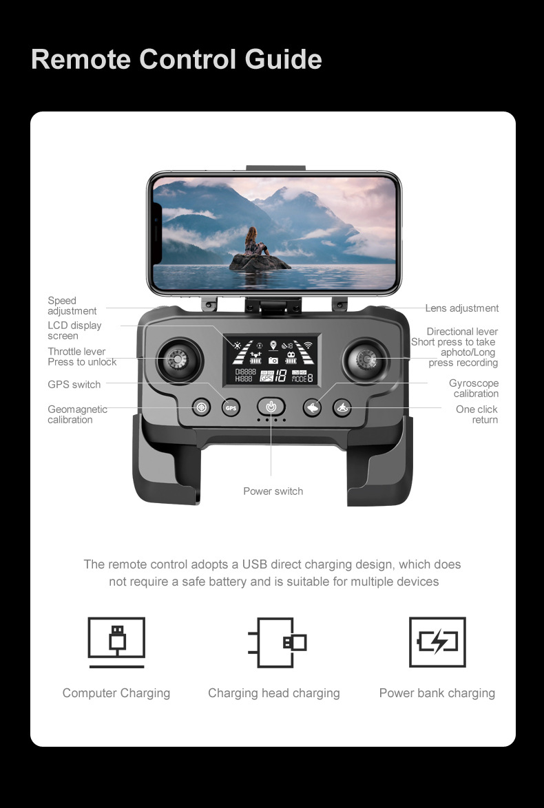 RG601MAX Quadcopter Drone 5G Video Transmission GPS Dual Camera with WiFi Professional Aerial Camera Laser Obstacle Avoidance System Brushless Motors 3 Batteries