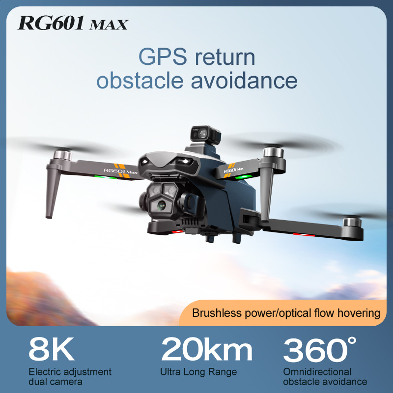 RG601MAX Quadcopter Drone 5G Video Transmission GPS Dual Camera with WiFi Professional Aerial Camera Laser Obstacle Avoidance System Brushless Motors 3 Batteries