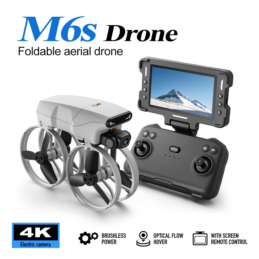 M6S Drone – Foldable Design with 4.3-inch Screen and Remote Control Antenna, Optical Flow Positioning, and LED-lit Propeller Guard