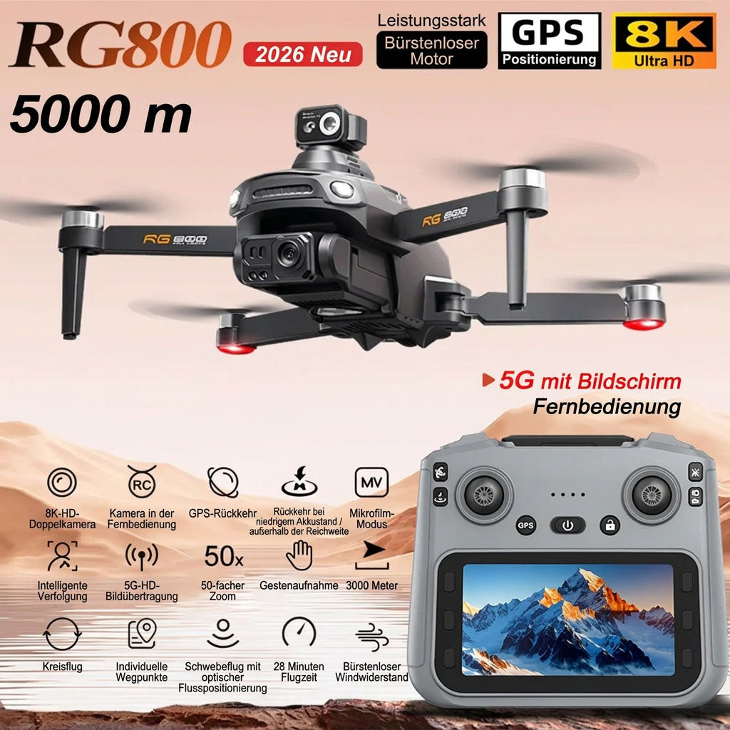 RG800MAX Drone - 3 Batteries, 4.5-inch HD Large Screen Remote Controller, 5km 5G Digital Relay Video Transmission, Brushless Motors, GPS, Laser Obstacle Avoidance, Easy Flight Operation for Beginners