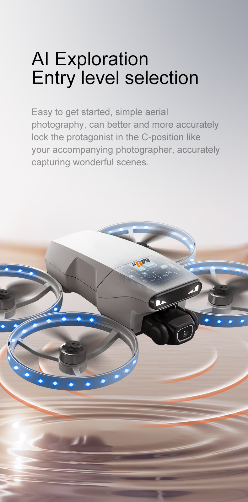 M6S Drone – Foldable Design with 4.3-inch Screen and Remote Control Antenna, Optical Flow Positioning, and LED-lit Propeller Guard