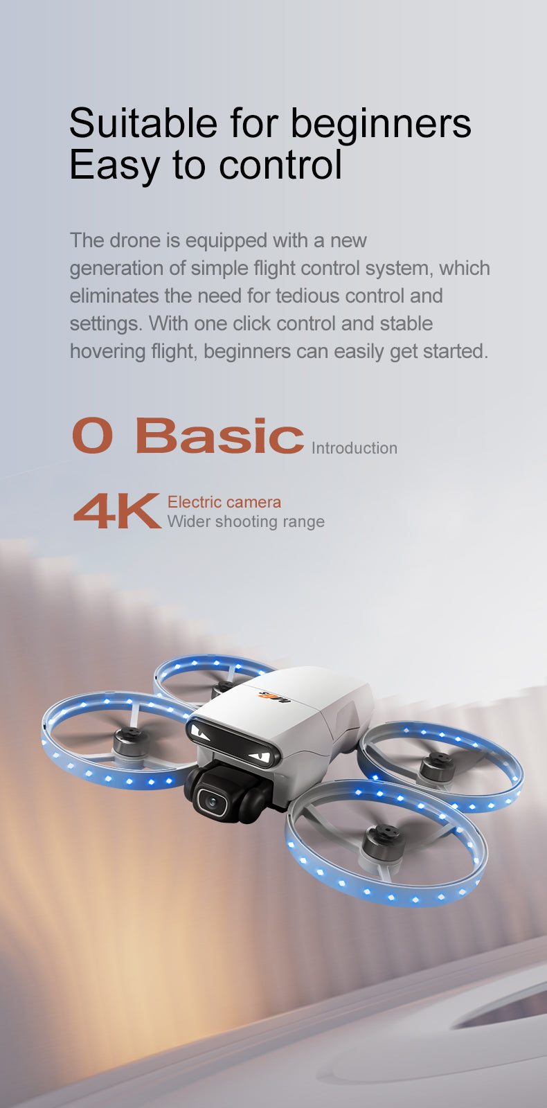 M6S Drone – Foldable Design with 4.3-inch Screen and Remote Control Antenna, Optical Flow Positioning, and LED-lit Propeller Guard