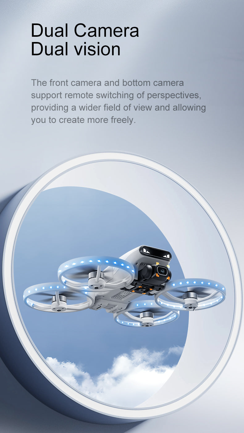 M6S Drone – Foldable Design with 4.3-inch Screen and Remote Control Antenna, Optical Flow Positioning, and LED-lit Propeller Guard