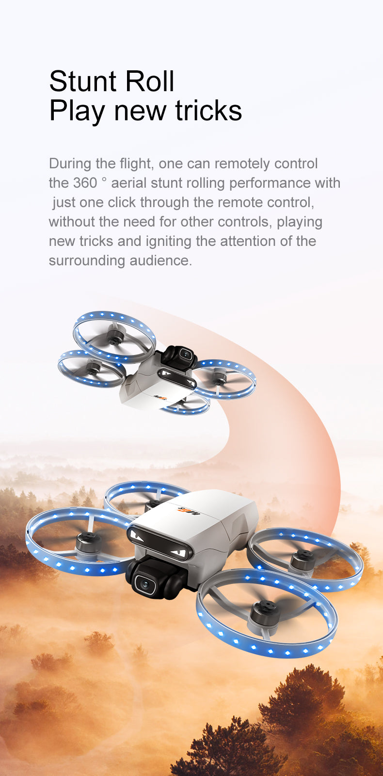 M6S Drone – Foldable Design with 4.3-inch Screen and Remote Control Antenna, Optical Flow Positioning, and LED-lit Propeller Guard