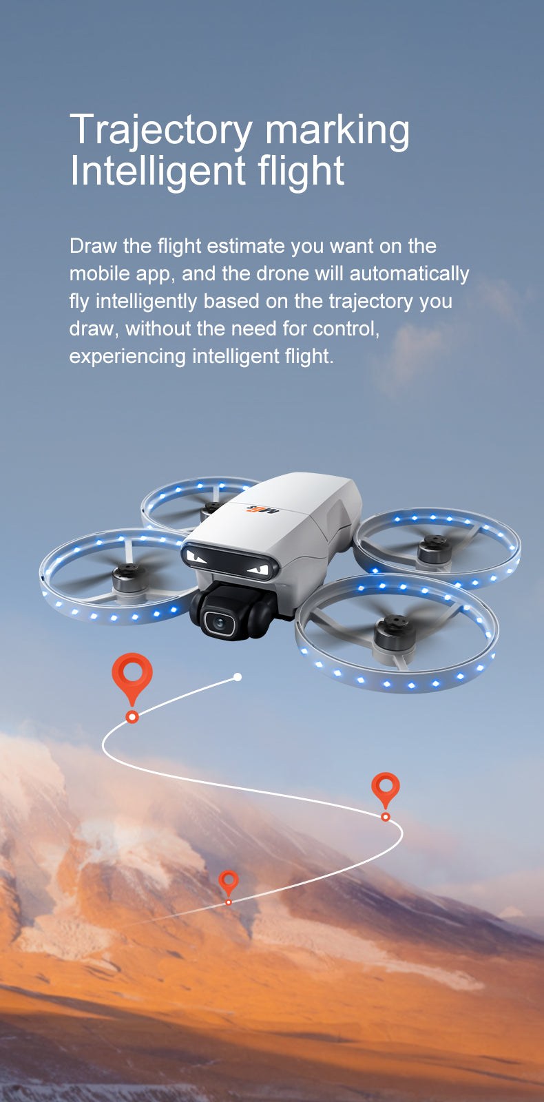 M6S Drone – Foldable Design with 4.3-inch Screen and Remote Control Antenna, Optical Flow Positioning, and LED-lit Propeller Guard