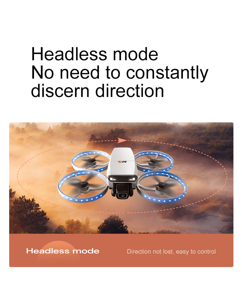 M6S Drone – Foldable Design with 4.3-inch Screen and Remote Control Antenna, Optical Flow Positioning, and LED-lit Propeller Guard