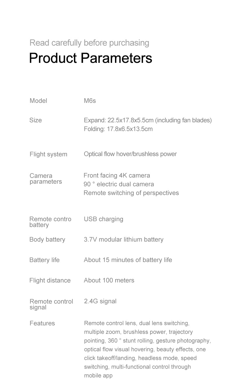 M6S Drone – Foldable Design with 4.3-inch Screen and Remote Control Antenna, Optical Flow Positioning, and LED-lit Propeller Guard