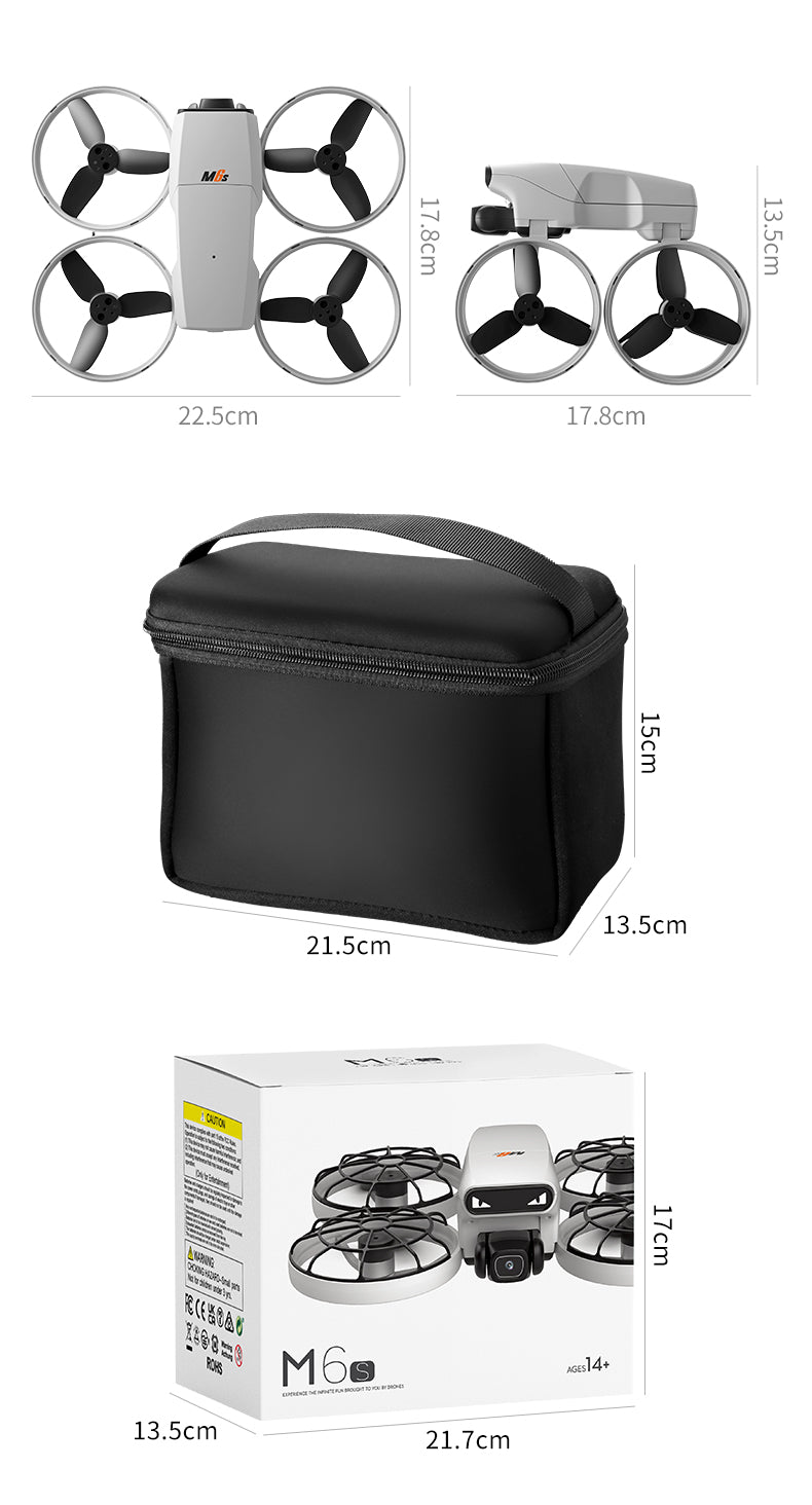 M6S Drone – Foldable Design with 4.3-inch Screen and Remote Control Antenna, Optical Flow Positioning, and LED-lit Propeller Guard