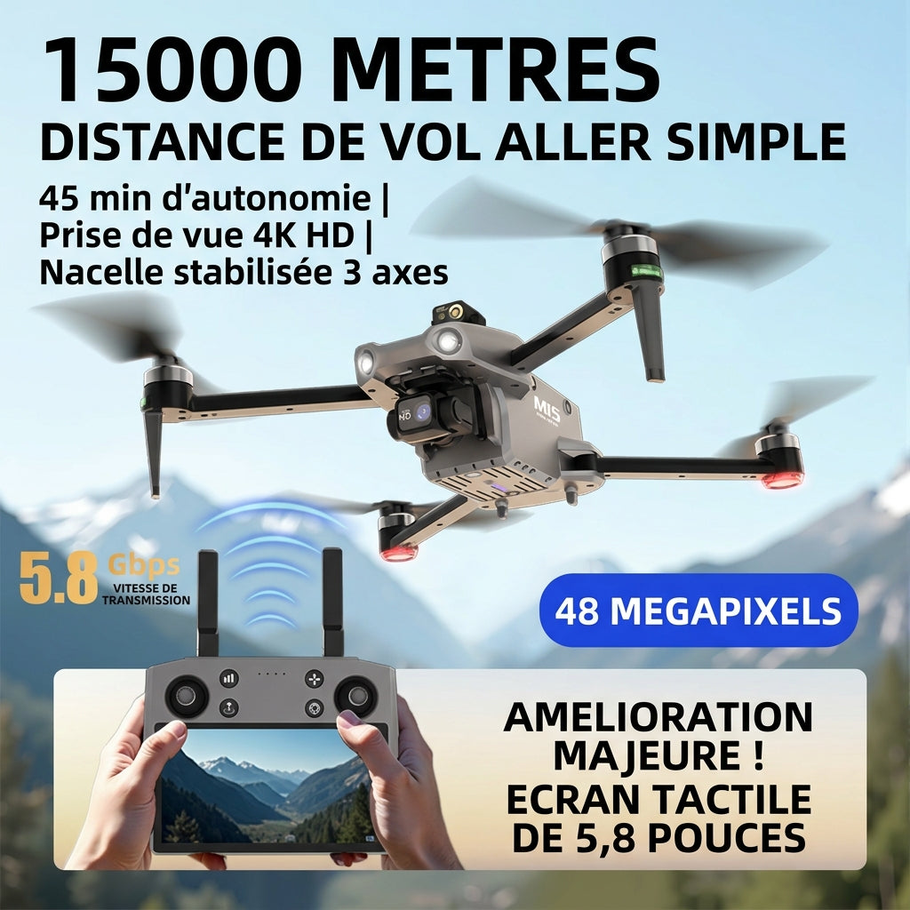 Drohne M15 PRO MAX | 600g Abwurfnutzlast, 3-Achsen-Gimbal, 360°-Laser-Hindernisvermeidung, 45 Min. Flugzeit, 30 km Hin- und Rückflugreichweite, 4K 48MP Kamera mit Touchscreen-Fernbedienung