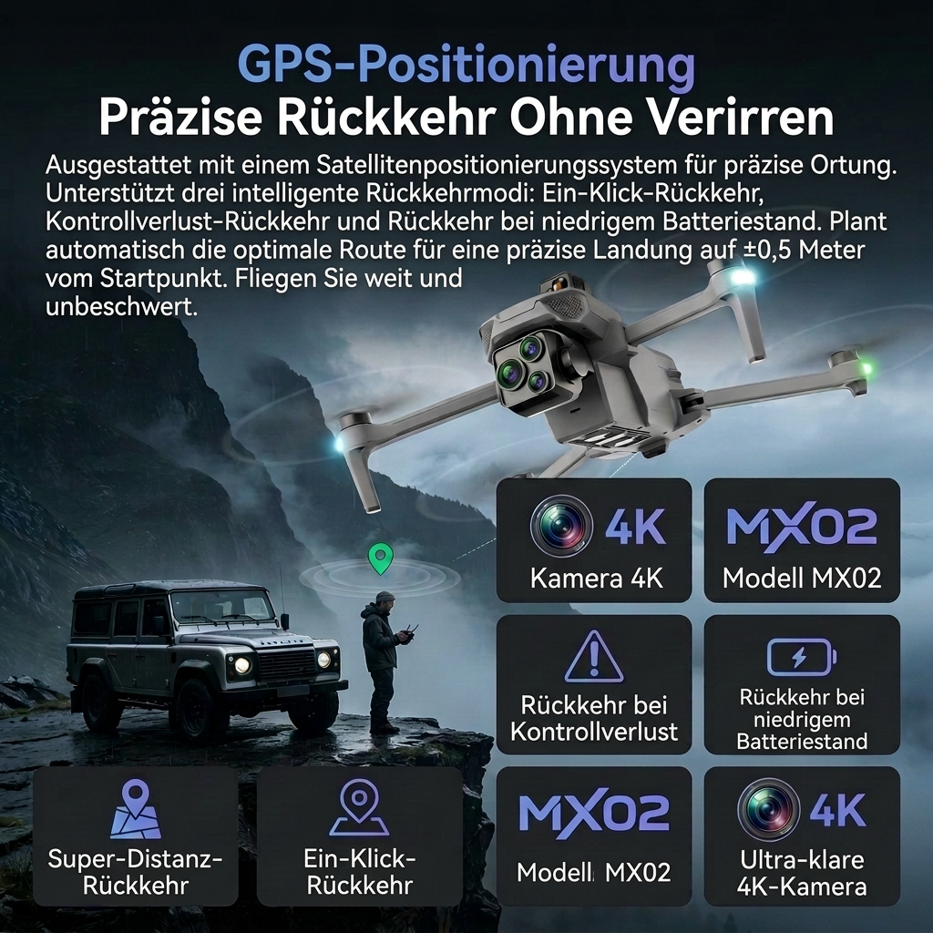 MX02, Fernbedienung mit Touchscreen 5,5 Zoll, Integrierte Abwurffunktion, Last 250g, Reichweite 8km, Höhe 300m, 4K Kamera, 35Min Akkulaufzeit, Mehrfache GPS-Rückkehr, vlog, Hochzeit, Reise, Familie, <250g, Lokale Lieferung