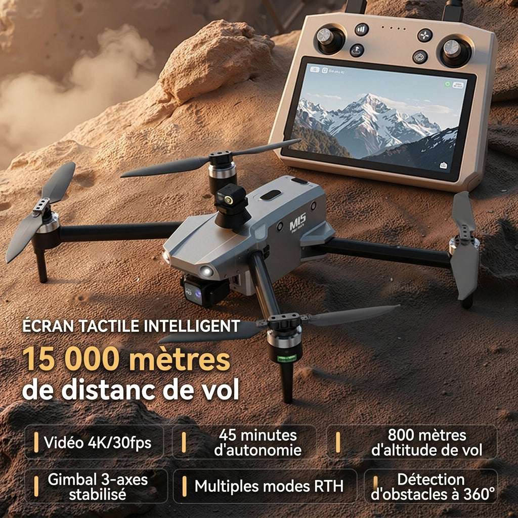 Drohne M15 PRO MAX | 600g Abwurfnutzlast, 3-Achsen-Gimbal, 360°-Laser-Hindernisvermeidung, 45 Min. Flugzeit, 30 km Hin- und Rückflugreichweite, 4K 48MP Kamera mit Touchscreen-Fernbedienung