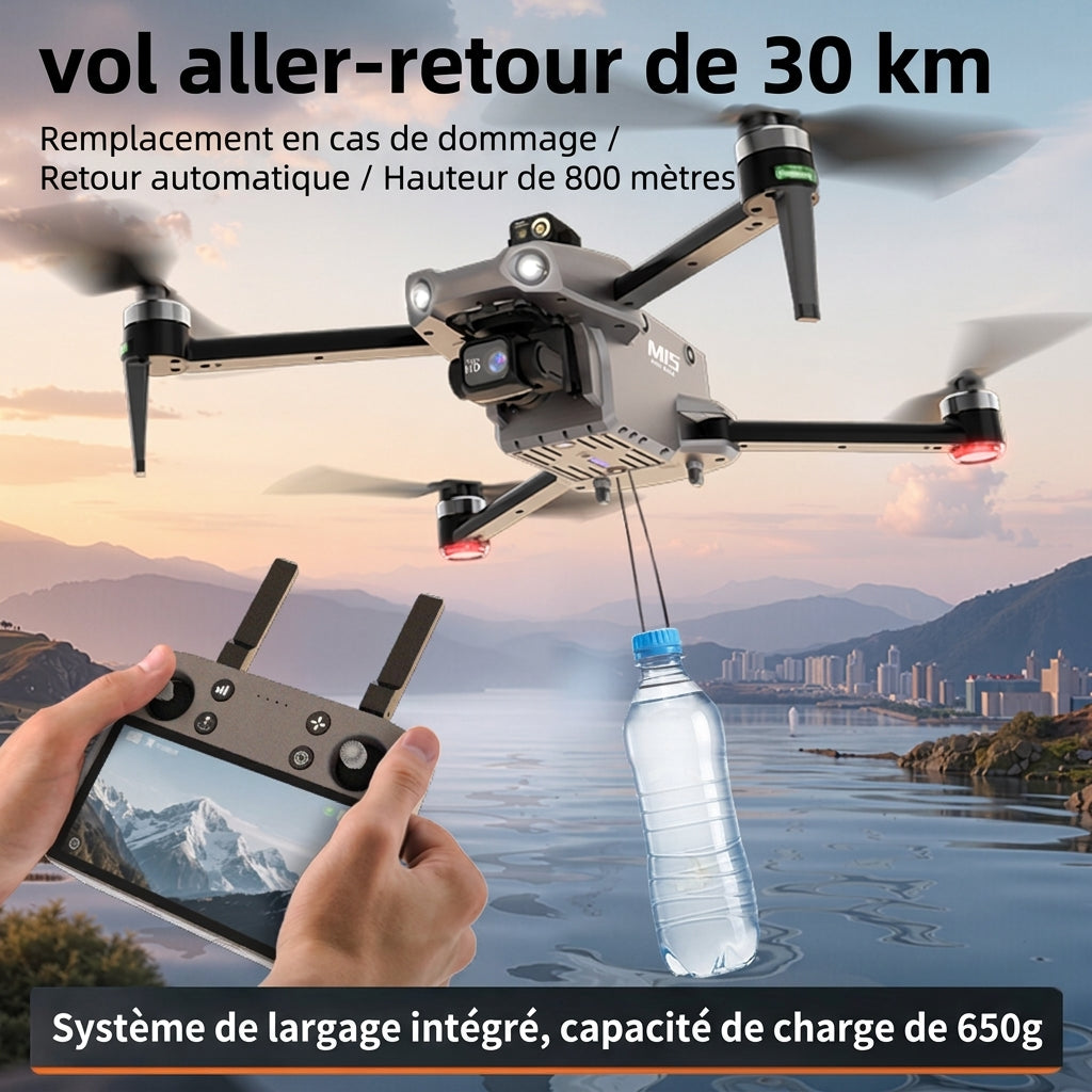 Drohne M15 PRO MAX | 600g Abwurfnutzlast, 3-Achsen-Gimbal, 360°-Laser-Hindernisvermeidung, 45 Min. Flugzeit, 30 km Hin- und Rückflugreichweite, 4K 48MP Kamera mit Touchscreen-Fernbedienung