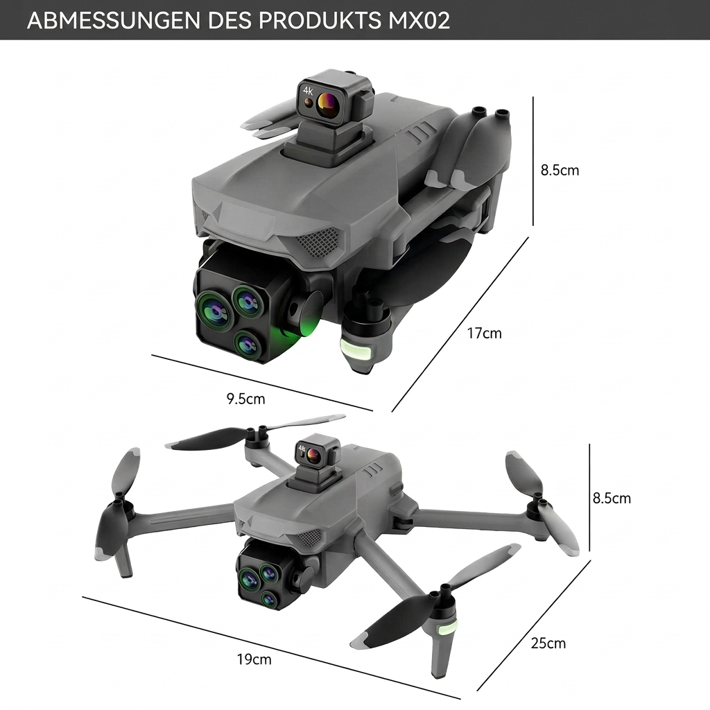 MX02, Fernbedienung mit Touchscreen 5,5 Zoll, Integrierte Abwurffunktion, Last 250g, Reichweite 8km, Höhe 300m, 4K Kamera, 35Min Akkulaufzeit, Mehrfache GPS-Rückkehr, vlog, Hochzeit, Reise, Familie, <250g, Lokale Lieferung