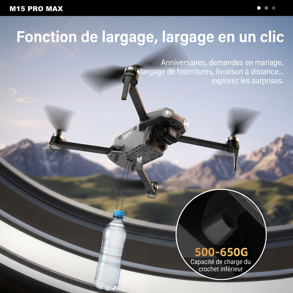 Drohne M15 PRO MAX | 600g Abwurfnutzlast, 3-Achsen-Gimbal, 360°-Laser-Hindernisvermeidung, 45 Min. Flugzeit, 30 km Hin- und Rückflugreichweite, 4K 48MP Kamera mit Touchscreen-Fernbedienung