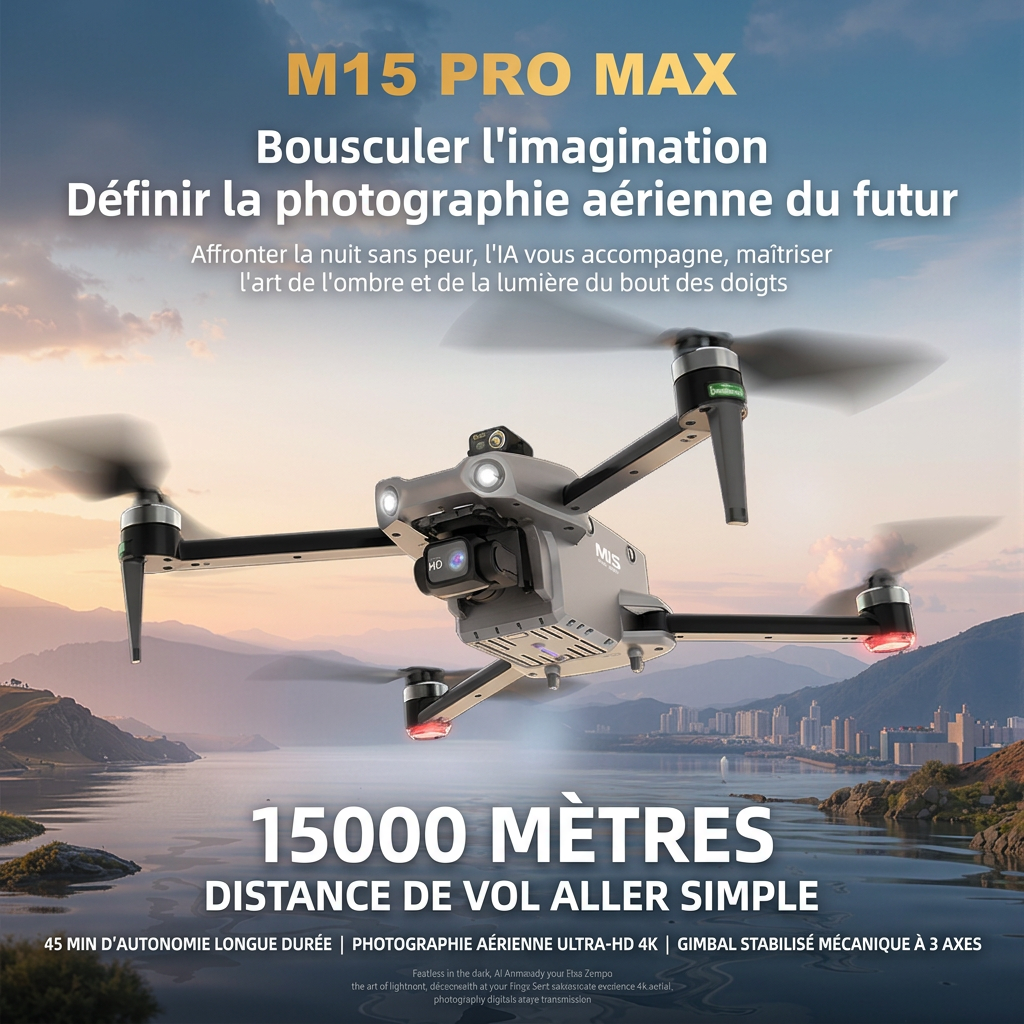 Drohne M15 PRO MAX | 600g Abwurfnutzlast, 3-Achsen-Gimbal, 360°-Laser-Hindernisvermeidung, 45 Min. Flugzeit, 30 km Hin- und Rückflugreichweite, 4K 48MP Kamera mit Touchscreen-Fernbedienung