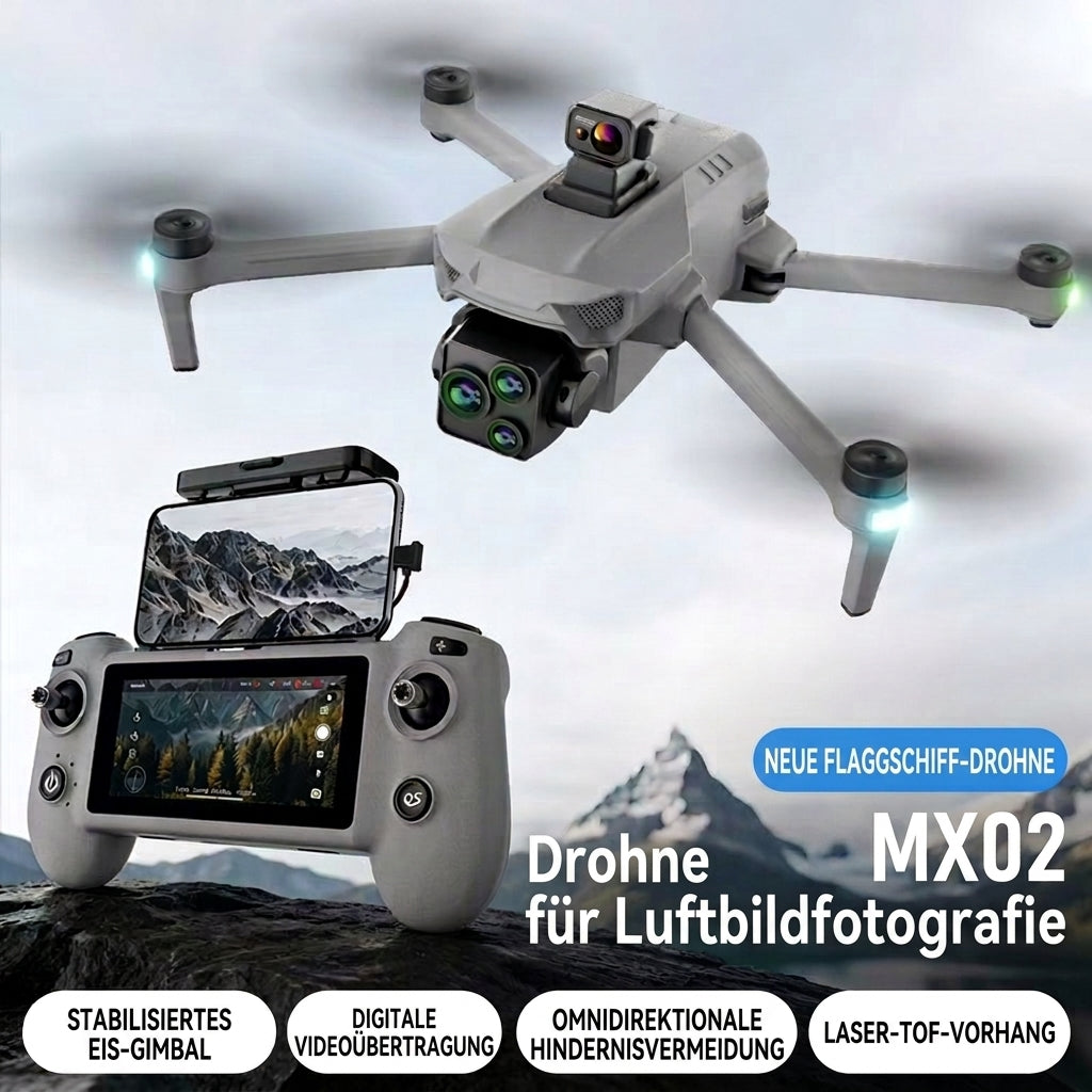 MX02, Fernbedienung mit Touchscreen 5,5 Zoll, Integrierte Abwurffunktion, Last 250g, Reichweite 8km, Höhe 300m, 4K Kamera, 35Min Akkulaufzeit, Mehrfache GPS-Rückkehr, vlog, Hochzeit, Reise, Familie, <250g, Lokale Lieferung
