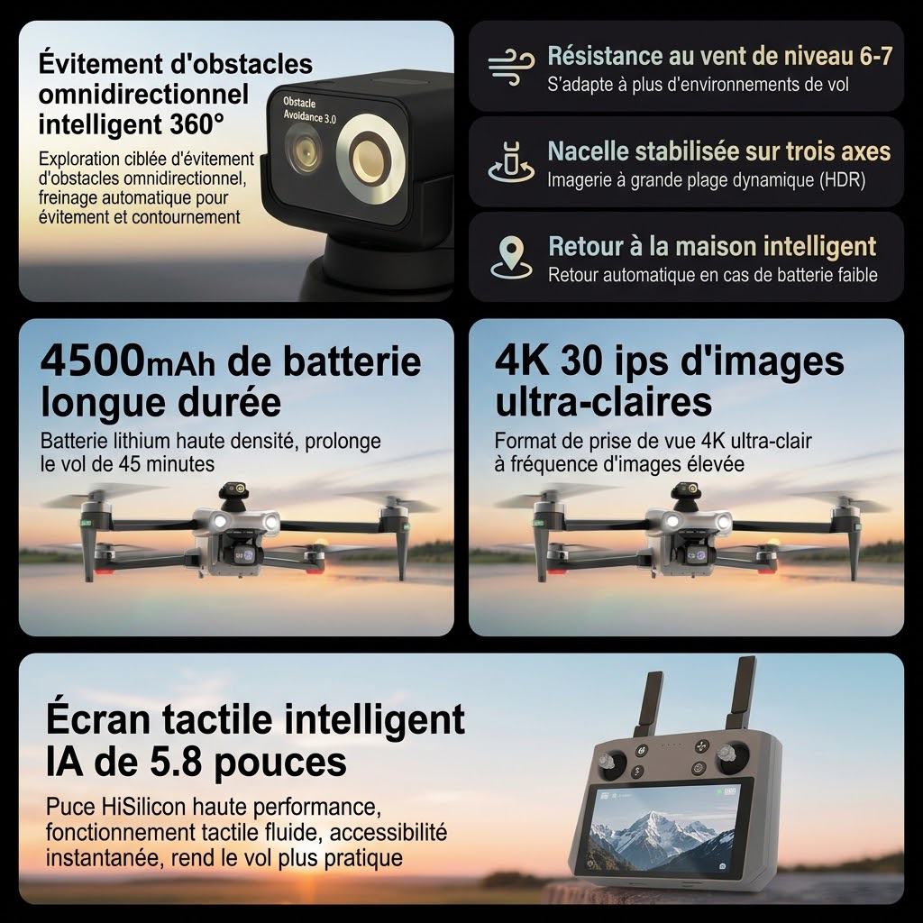 Drohne M15 PRO MAX | 600g Abwurfnutzlast, 3-Achsen-Gimbal, 360°-Laser-Hindernisvermeidung, 45 Min. Flugzeit, 30 km Hin- und Rückflugreichweite, 4K 48MP Kamera mit Touchscreen-Fernbedienung