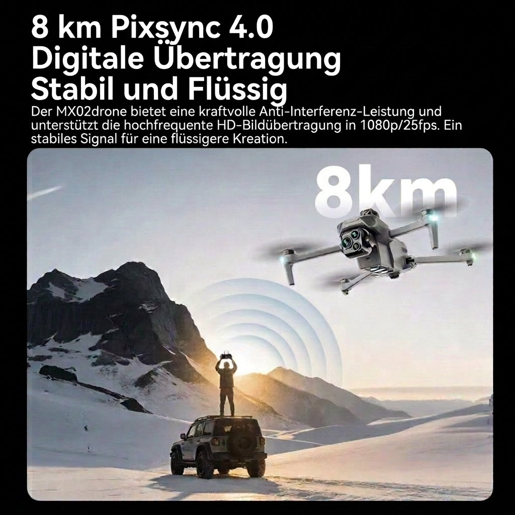MX02, Fernbedienung mit Touchscreen 5,5 Zoll, Integrierte Abwurffunktion, Last 250g, Reichweite 8km, Höhe 300m, 4K Kamera, 35Min Akkulaufzeit, Mehrfache GPS-Rückkehr, vlog, Hochzeit, Reise, Familie, <250g, Lokale Lieferung