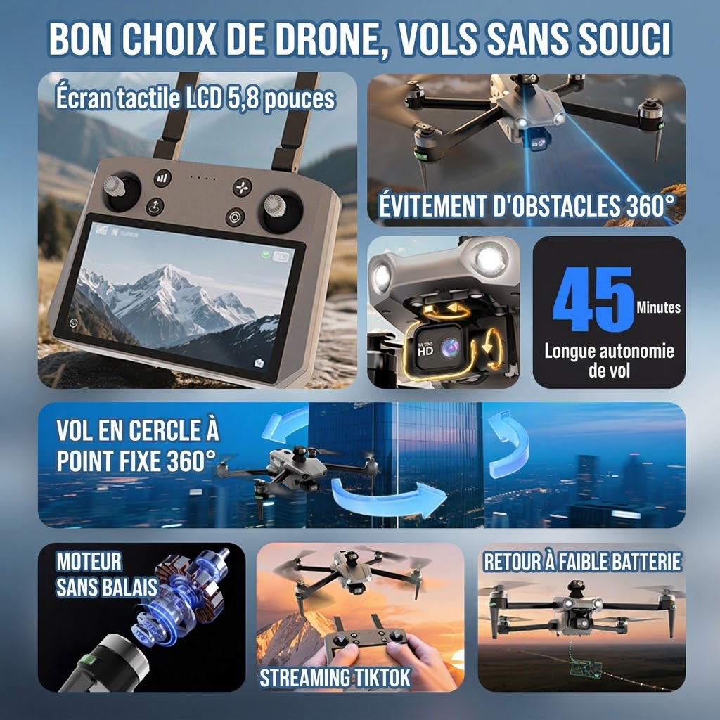 Drohne M15 PRO MAX | 600g Abwurfnutzlast, 3-Achsen-Gimbal, 360°-Laser-Hindernisvermeidung, 45 Min. Flugzeit, 30 km Hin- und Rückflugreichweite, 4K 48MP Kamera mit Touchscreen-Fernbedienung