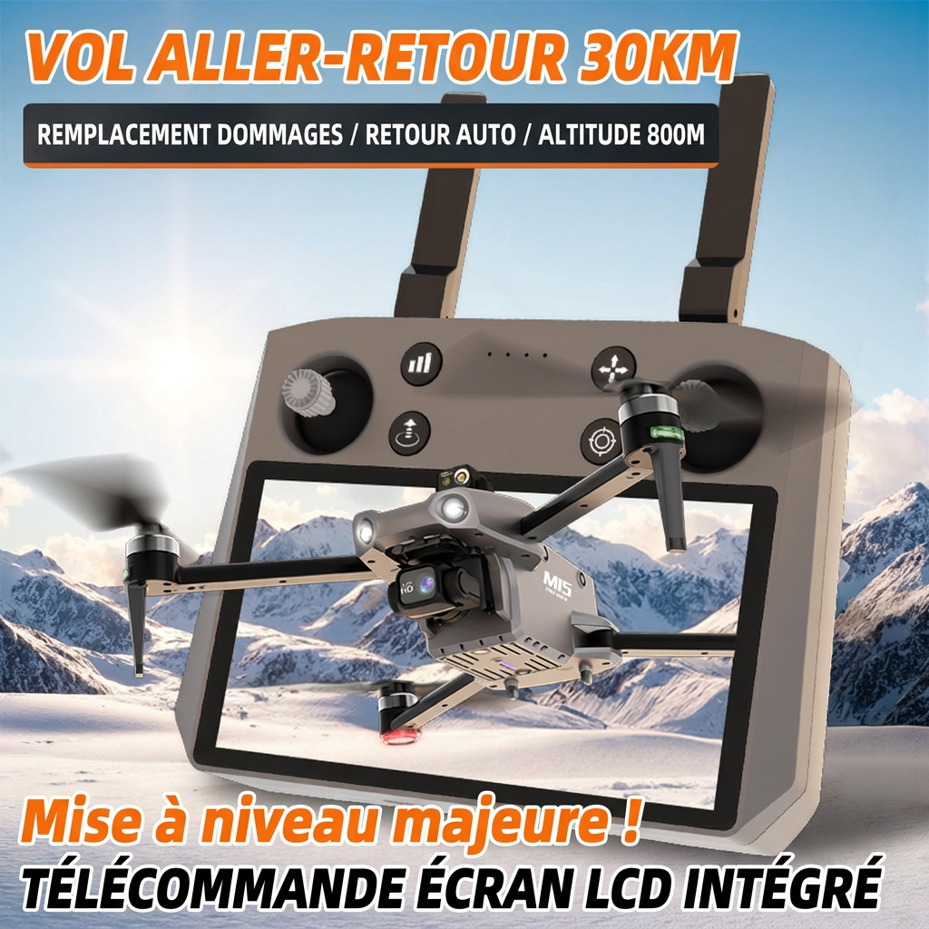 Drohne M15 PRO MAX | 600g Abwurfnutzlast, 3-Achsen-Gimbal, 360°-Laser-Hindernisvermeidung, 45 Min. Flugzeit, 30 km Hin- und Rückflugreichweite, 4K 48MP Kamera mit Touchscreen-Fernbedienung